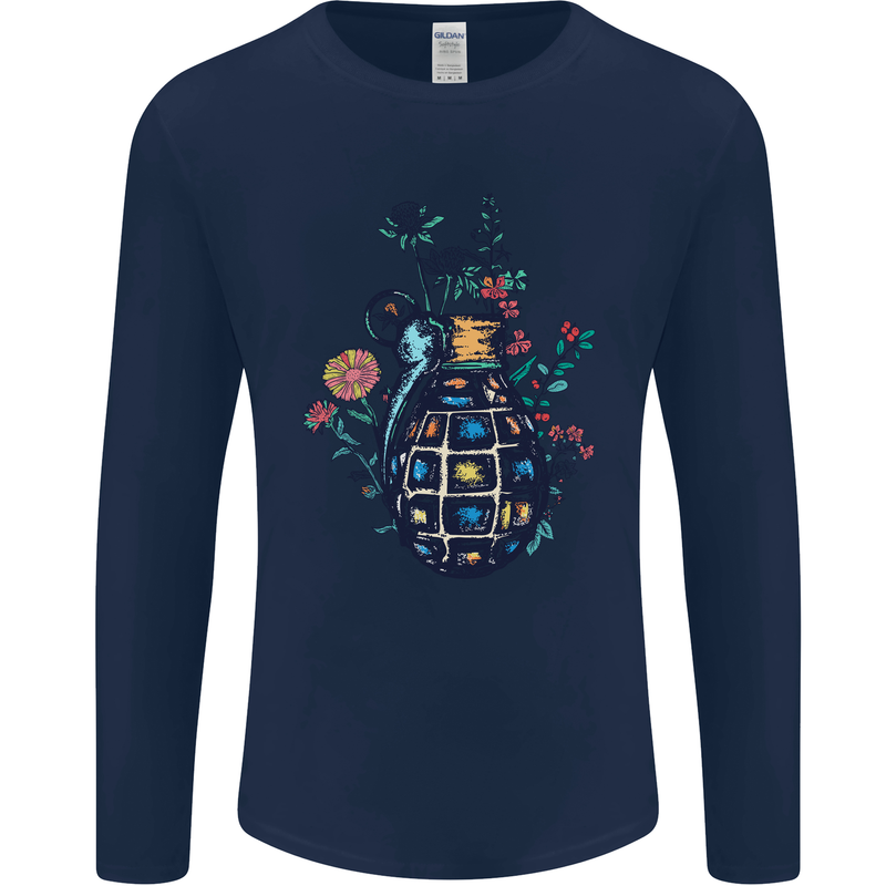 Peace Grenade Anti-War Pacifist World Hippy Mens Long Sleeve T-Shirt Navy Blue