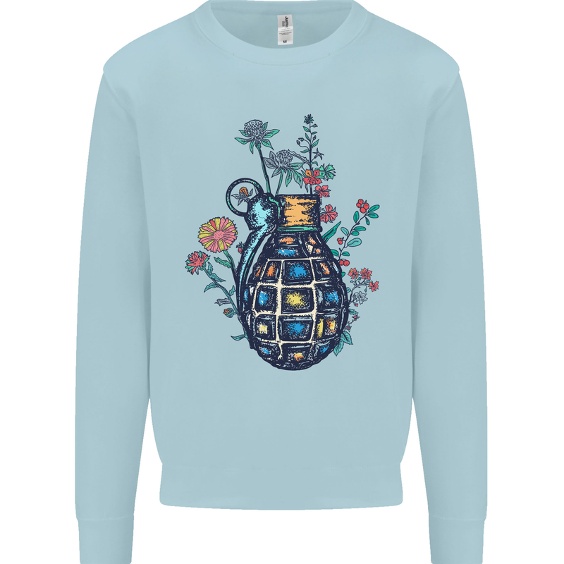 Peace Grenade Anti-War Pacifist World Hippy Mens Sweatshirt Jumper Light Blue