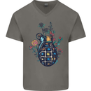 Peace Grenade Anti-War Pacifist World Hippy Mens V-Neck Cotton T-Shirt Charcoal