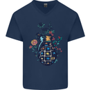Peace Grenade Anti-War Pacifist World Hippy Mens V-Neck Cotton T-Shirt Navy Blue
