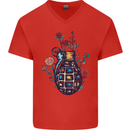 Peace Grenade Anti-War Pacifist World Hippy Mens V-Neck Cotton T-Shirt Red