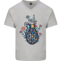 Peace Grenade Anti-War Pacifist World Hippy Mens V-Neck Cotton T-Shirt Sports Grey