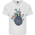 Peace Grenade Anti-War Pacifist World Hippy Mens V-Neck Cotton T-Shirt White