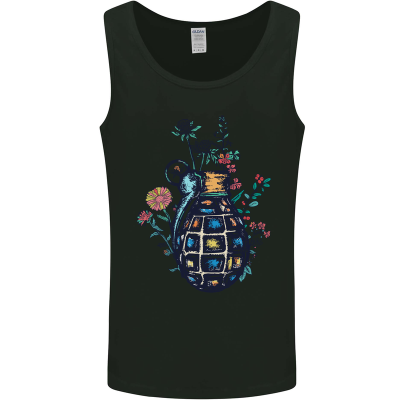 Peace Grenade Anti-War Pacifist World Hippy Mens Vest Tank Top Black