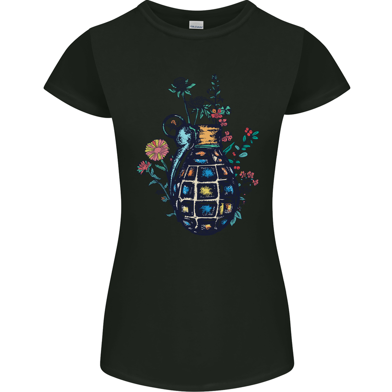Peace Grenade Anti-War Pacifist World Hippy Womens Petite Cut T-Shirt Black