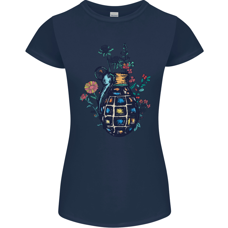 Peace Grenade Anti-War Pacifist World Hippy Womens Petite Cut T-Shirt Navy Blue