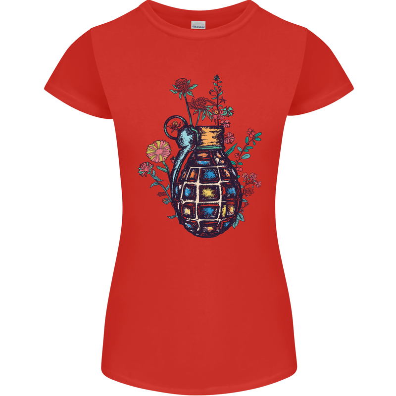 Peace Grenade Anti-War Pacifist World Hippy Womens Petite Cut T-Shirt Red