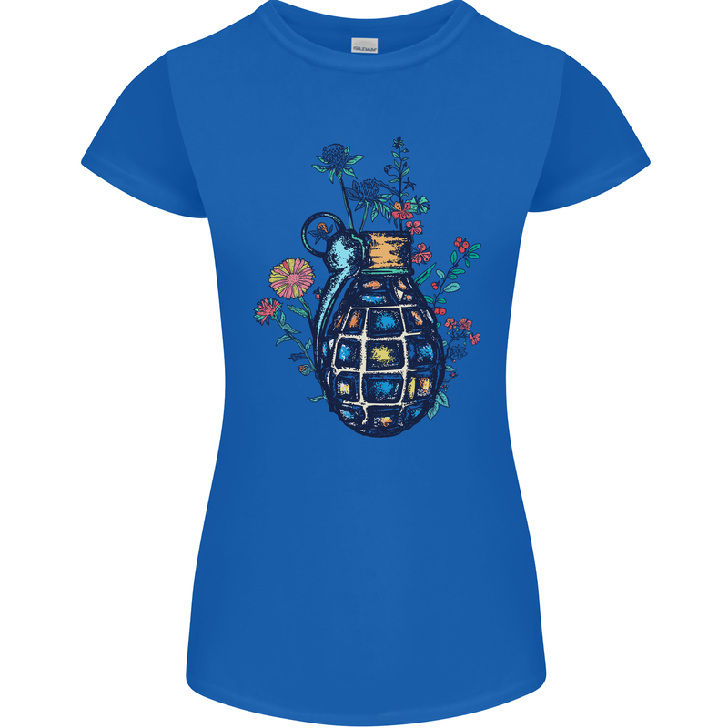 Peace Grenade Anti-War Pacifist World Hippy Womens Petite Cut T-Shirt Royal Blue