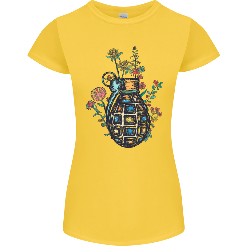 Peace Grenade Anti-War Pacifist World Hippy Womens Petite Cut T-Shirt Yellow