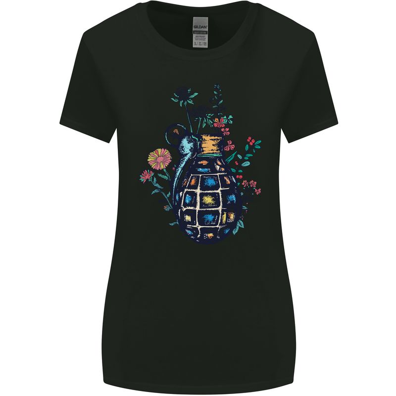 Peace Grenade Anti-War Pacifist World Hippy Womens Wider Cut T-Shirt Black