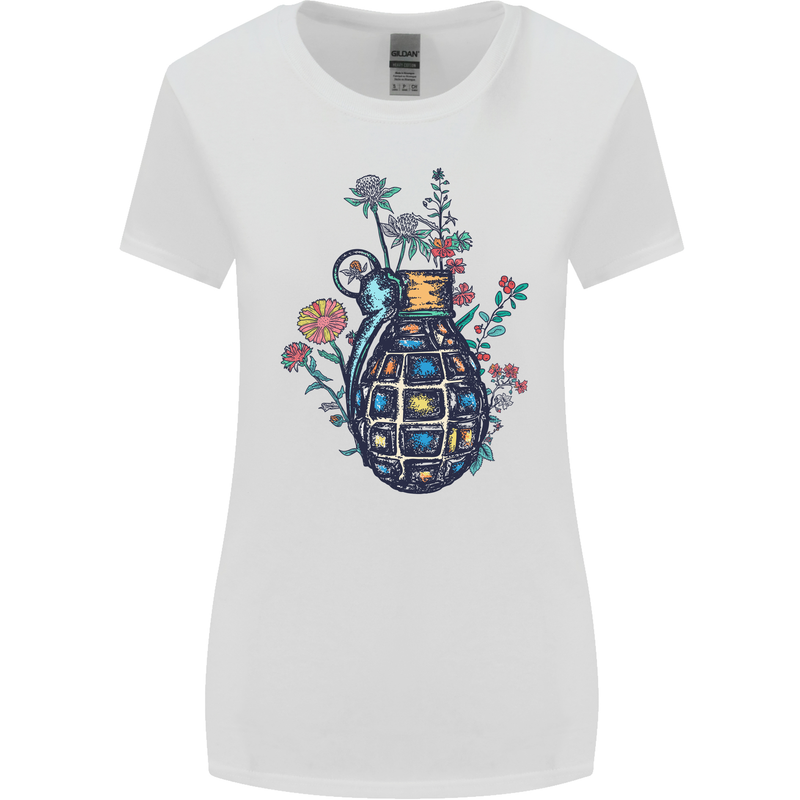 Peace Grenade Anti-War Pacifist World Hippy Womens Wider Cut T-Shirt White