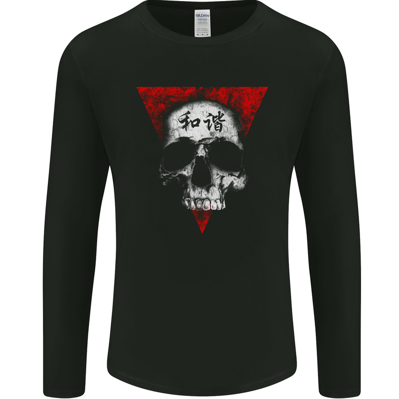 Peace Harmony Skull Gothic Biker Motorbike Mens Long Sleeve T-Shirt Black
