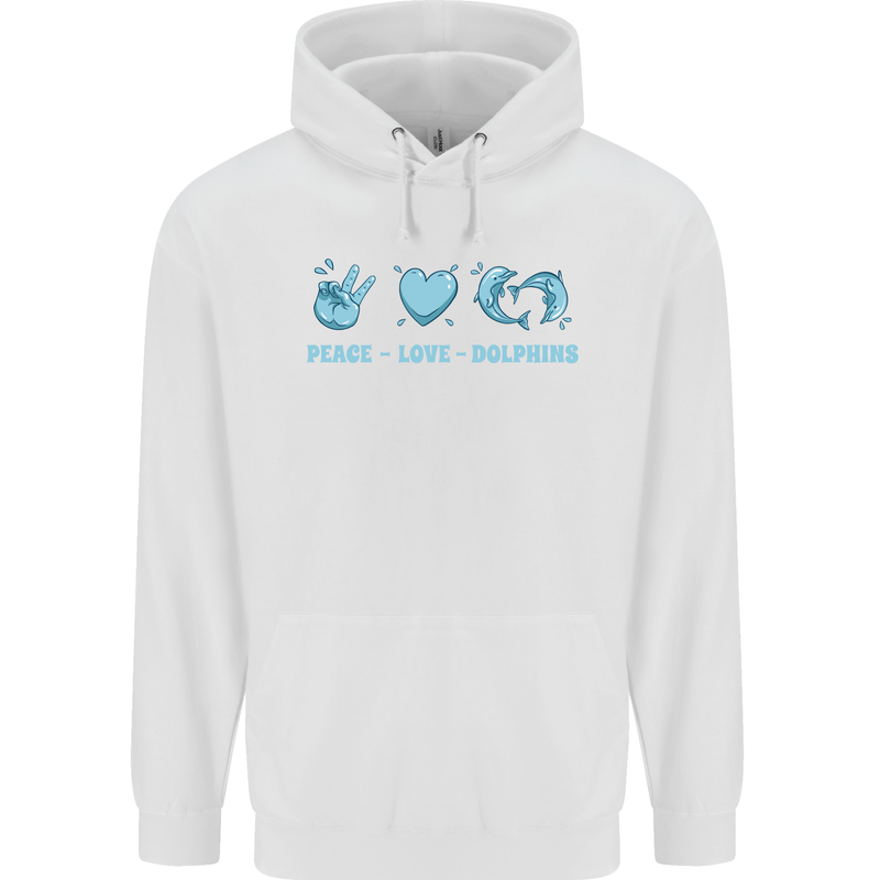 Peace Love Dolphins Childrens Kids Hoodie White