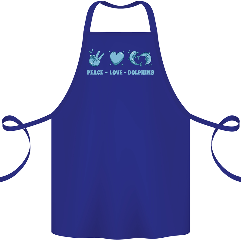 Peace Love Dolphins Cotton Apron 100% Organic Royal Blue