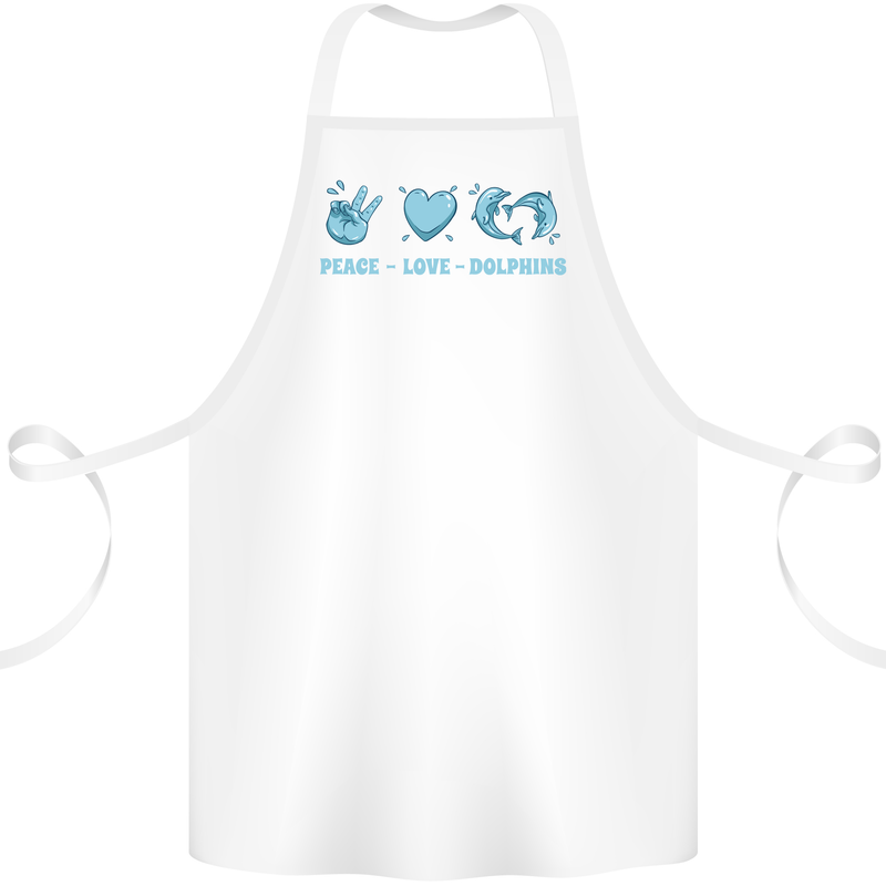 Peace Love Dolphins Cotton Apron 100% Organic White