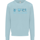 Peace Love Dolphins Kids Sweatshirt Jumper Light Blue