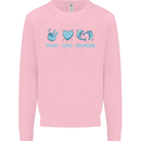 Peace Love Dolphins Kids Sweatshirt Jumper Light Pink