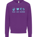 Peace Love Dolphins Kids Sweatshirt Jumper Purple