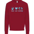 Peace Love Dolphins Kids Sweatshirt Jumper Red