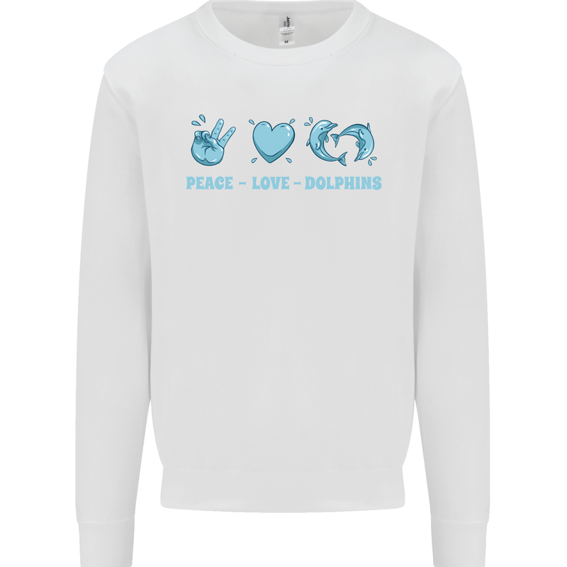 Peace Love Dolphins Kids Sweatshirt Jumper White