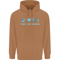 Peace Love Dolphins Mens 80% Cotton Hoodie Caramel Latte