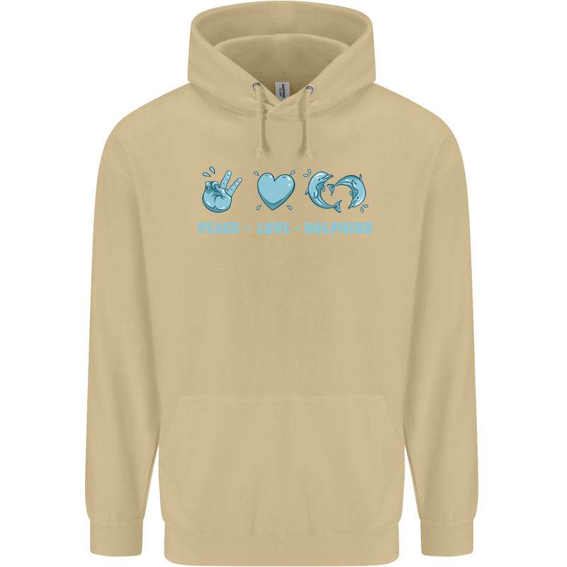 Peace Love Dolphins Mens 80% Cotton Hoodie Sand