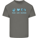 Peace Love Dolphins Mens Cotton T-Shirt Tee Top Charcoal