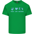 Peace Love Dolphins Mens Cotton T-Shirt Tee Top Irish Green