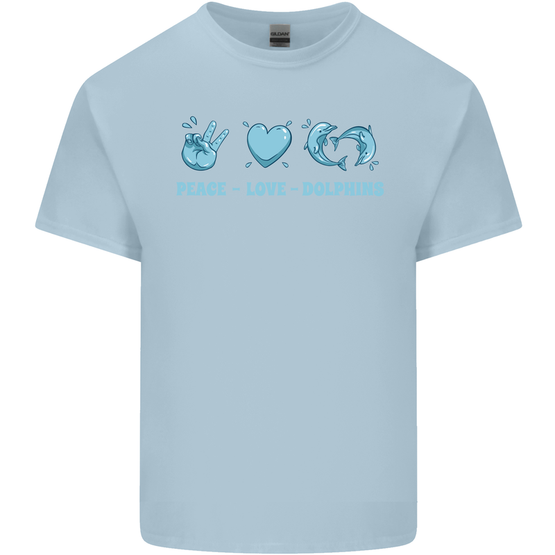 Peace Love Dolphins Mens Cotton T-Shirt Tee Top Light Blue