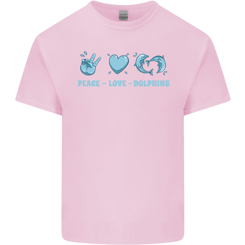Peace Love Dolphins Mens Cotton T-Shirt Tee Top Light Pink
