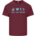 Peace Love Dolphins Mens Cotton T-Shirt Tee Top Maroon