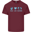 Peace Love Dolphins Mens Cotton T-Shirt Tee Top Maroon