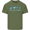 Peace Love Dolphins Mens Cotton T-Shirt Tee Top Military Green