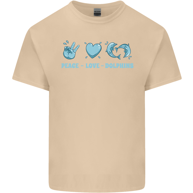 Peace Love Dolphins Mens Cotton T-Shirt Tee Top Sand