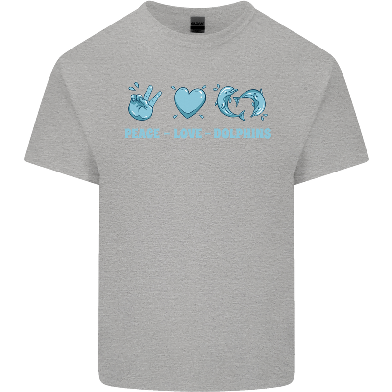 Peace Love Dolphins Mens Cotton T-Shirt Tee Top Sports Grey