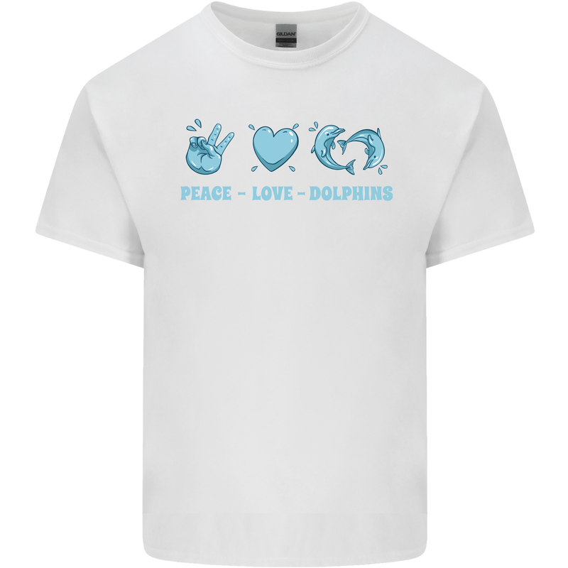 Peace Love Dolphins Mens Cotton T-Shirt Tee Top White