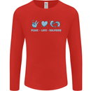 Peace Love Dolphins Mens Long Sleeve T-Shirt Red
