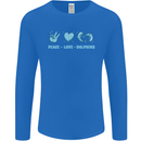 Peace Love Dolphins Mens Long Sleeve T-Shirt Royal Blue