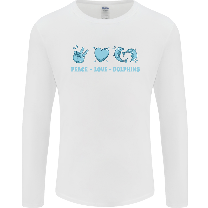 Peace Love Dolphins Mens Long Sleeve T-Shirt White