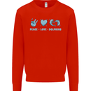 Peace Love Dolphins Mens Sweatshirt Jumper Bright Red