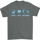 Peace Love Dolphins Mens T-Shirt 100% Cotton Charcoal