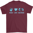Peace Love Dolphins Mens T-Shirt 100% Cotton Maroon