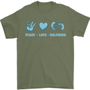 Peace Love Dolphins Mens T-Shirt 100% Cotton Military Green