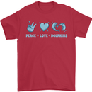 Peace Love Dolphins Mens T-Shirt 100% Cotton Red