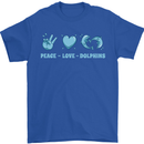 Peace Love Dolphins Mens T-Shirt 100% Cotton Royal Blue