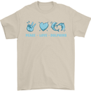 Peace Love Dolphins Mens T-Shirt 100% Cotton Sand