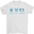 Peace Love Dolphins Mens T-Shirt 100% Cotton White