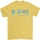 Peace Love Dolphins Mens T-Shirt 100% Cotton Yellow