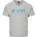 Peace Love Dolphins Mens V-Neck Cotton T-Shirt Sports Grey