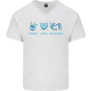 Peace Love Dolphins Mens V-Neck Cotton T-Shirt White